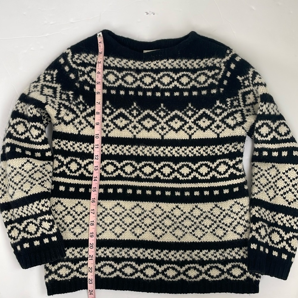 Eddie Bauer Womens Chunky Knit Black Cream Lambswool Angora Blend Sweater Medium - Picture 16 of 17